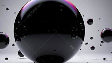 Many small black spheres are gathering and forming a bigger cluster, creating an abstract and visually appealing composition on a