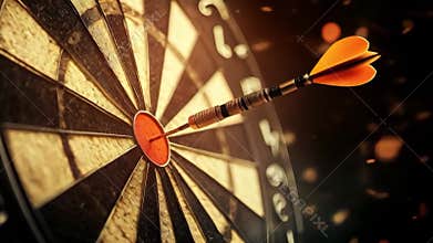 Dart Hits Bullseye on Dartboard