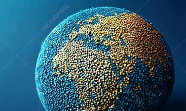Abstract globe design with continents Braille dots over a blue background