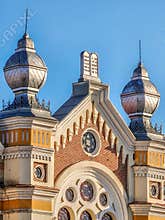 Close up view of Oradea ortodox synagogue facade in Romania