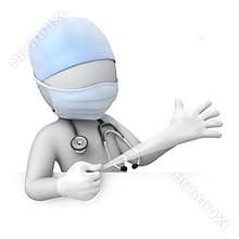 The doctor pulls a glove