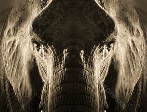 Artistic Symmetrical Elephant Portrait In Sepia Tone With Dramatic Backlighting