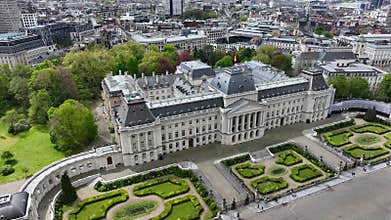 Aerial view of the Royal Palace of Brussels ( Palais de Bruxelles ) and the Cityscape in Belgium.