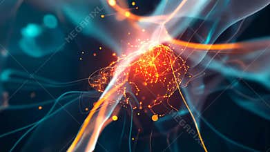 This vivid digital artwork depicts neurons firing and transmitting signals, showcasing intricate connections in an abstract style