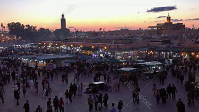 Jemaa el Fna square crowded at sunset, Marrakesh