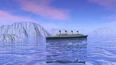 Titanic boat sinking - 3D render