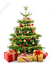 Lush Christmas tree with gift boxes