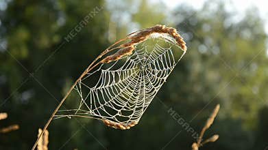 Summer end spider-web in morning light