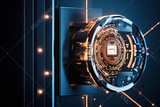 Modern digital safe featuring intricate lock design with glowing elements