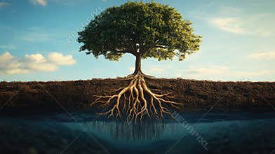 Root system - complex underground structure, enhancing water absorption, plant anatomy, subsoil network, moisture intake