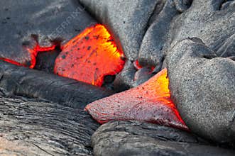 Red Lava flow. Hawaii Volcanoes National Park.