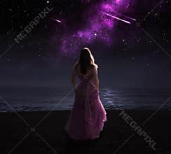 Woman and shooting stars.