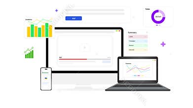 Digital banking and online payment concept on the laptop screen with floating signs, business and finance payment transfer concept