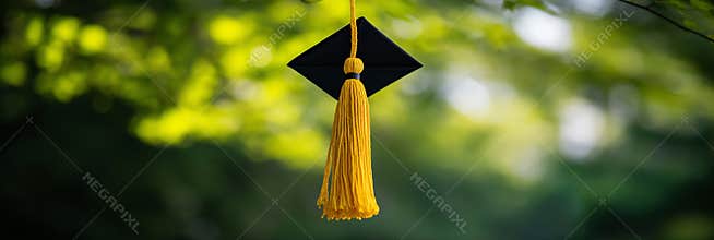 Copy space young people wear gown, cap happy on graduation day. Graduation gown white background, graduation tassel diploma degree