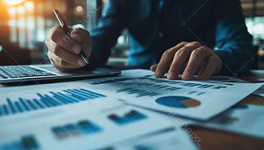 Finance Analyst Analyzing Financial Report And Economic Growth Graph