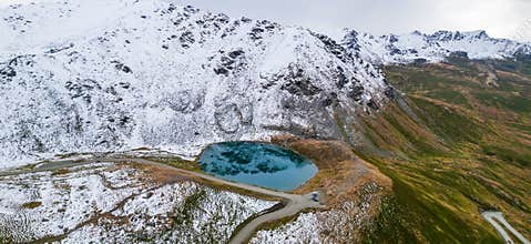 Fresh snow cover at scenic hatcher pass in Alaska.