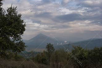 landscape, view, mountains, antennas, satellite, plants, cloudy