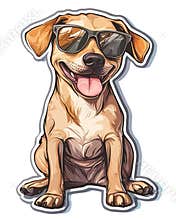 Dog wearing sunglases. T Shirt design sticker style. Isolated on white. Ai Generative