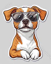 Dog wearing sunglases. T Shirt design sticker style. Isolated on white. Ai Generative