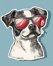 Dog wearing sunglases. T Shirt design sticker style. Isolated on white. Ai Generative
