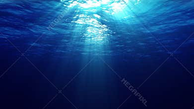 Underwater ocean waves oscillate and flow with the rays of light Loop