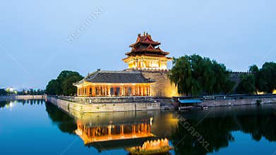 Twilight at turret of Forbidden City,Beijing,China