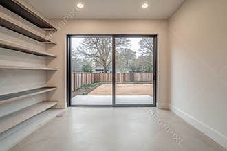 The garage conversion boasts ample space, complete with built-in cabinets, a polished concrete floor, and a large open