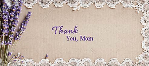 Vintage Mother's Day Card with Lavender Sprigs and Lace Borders for Elegant Thank You Message