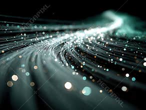 Concept image focusing on close-up view of optical fibers, creating an illusion of tiny illuminated dots Highlights