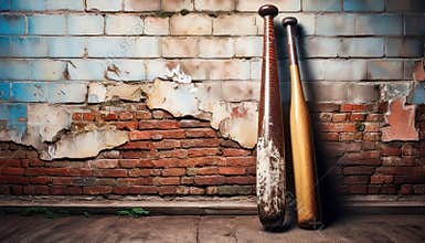 Two vintage wooden baseball bats leaning
