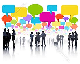 Global Business Communications with Colorful Speech Bubble