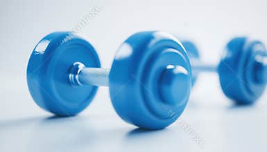 Realistic Blue Dumbbells On A White Background Showcase The Lifelike Appearance Of Gym Equipment