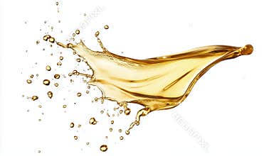 Splashes And Drops Of Olive Or Engine Oil On A White Background