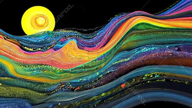 vibrant layers beneath a bright sun: an abstract, textured landscape in a black setting