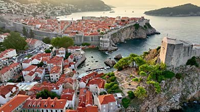 Lovrjenac Fortress, old town and orange tiled roofs of old buildings in Dubrovnik, Croatia - famous tourist attraction