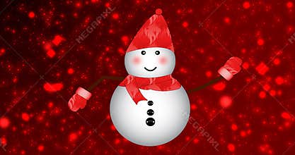 Snowmen Have Fun in Winter Holidays. Cute snowman wearing Santa hat on Christmas Holidays.