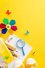 A vertical vibrant display of colorful school supplies