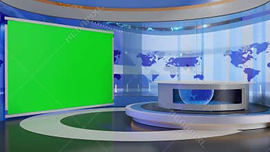 3D Virtual TV Studio News, Backdrop For TV Shows .TV On Wall.3D Virtual News Studio Background
