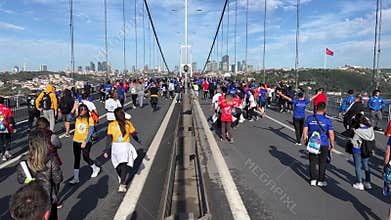 Athletes running in 45. Istanbul marathon which includes two continents in one race.
