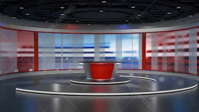 3D Virtual TV Studio News, Backdrop For TV Shows .TV On Wall.3D Virtual News Studio Background