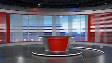 3D Virtual TV Studio News, Backdrop For TV Shows .TV On Wall.3D Virtual News Studio Background