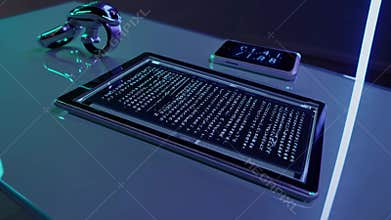 Futuristic accessibility gadget showing braille on flexible screen