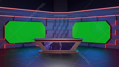 3D Virtual TV Studio News, Backdrop For TV Shows .TV On Wall.3D Virtual News Studio Background