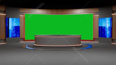 3D Virtual TV Studio News, Backdrop For TV Shows .TV On Wall.3D Virtual News Studio Background