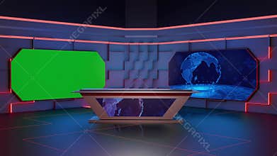 3D Virtual TV Studio News, Backdrop For TV Shows .TV On Wall.3D Virtual News Studio Background