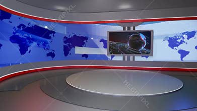 3D Virtual TV Studio News, Backdrop For TV Shows .TV On Wall.3D Virtual News Studio Background