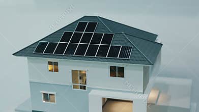 Modern House Model with Solar Panels on Roof