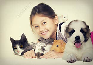 Lovely girl and pets