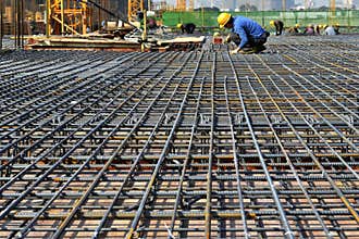 Steel framework in construction site,In the construction of large buildings