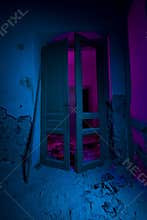 Light painted abandoned interior. The doors. Halloween party